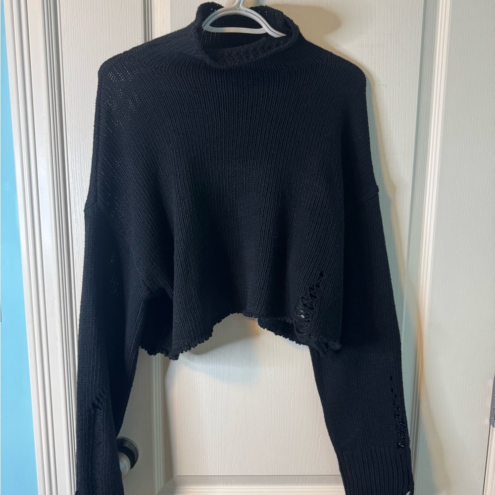 OAK + FORT Black Cropped Turtleneck Sweater